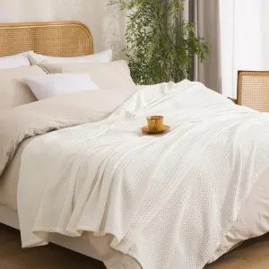 David's Home Cozy Waffle Weave Blanket Queen Size, Ultra Soft Breathable Lightweight Skin-Friendly Throw for Summer, Elegant Room Decor for Couch Bed Sofa Car Travel, White