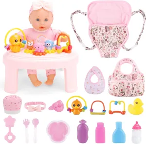 deAO 13'' Girl Baby Doll Play Set Interactive Baby Doll with 20pcs Accessories Carrier Crossbody Diaper Bag Feeding Nursery Pretend Play Toddler Girl Toy Gift 3 4 5 6 Year