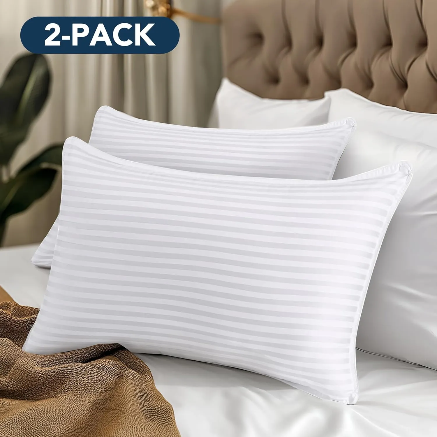 Deconovo Luxury Hotel Collection Pillows, Breathable Cotton Cover, Plush Down Alternative Filling – Cooling, Gentle on Sensitive Skin, Machine Washable – 2-Pack Queen Size (20 x 30 Inch)