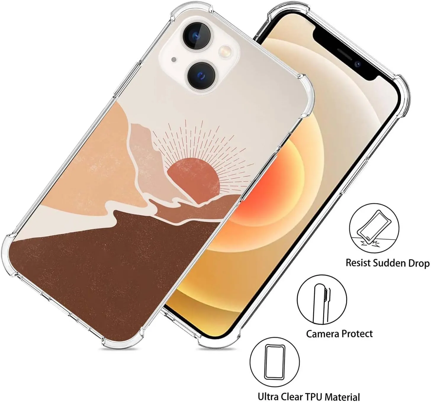 Desert Sunset Case Compatible with iPhone 15, Landscape Nature Art Case for iPhone 15, Cool TPU Bumper Phone Case Cover for iPhone 15