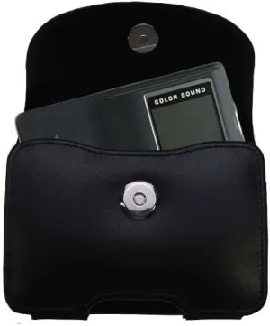 Designer Black Leather Cowon iAudio X5 Belt Carrying Case – Includes Optional Belt Loop and Removable Clip