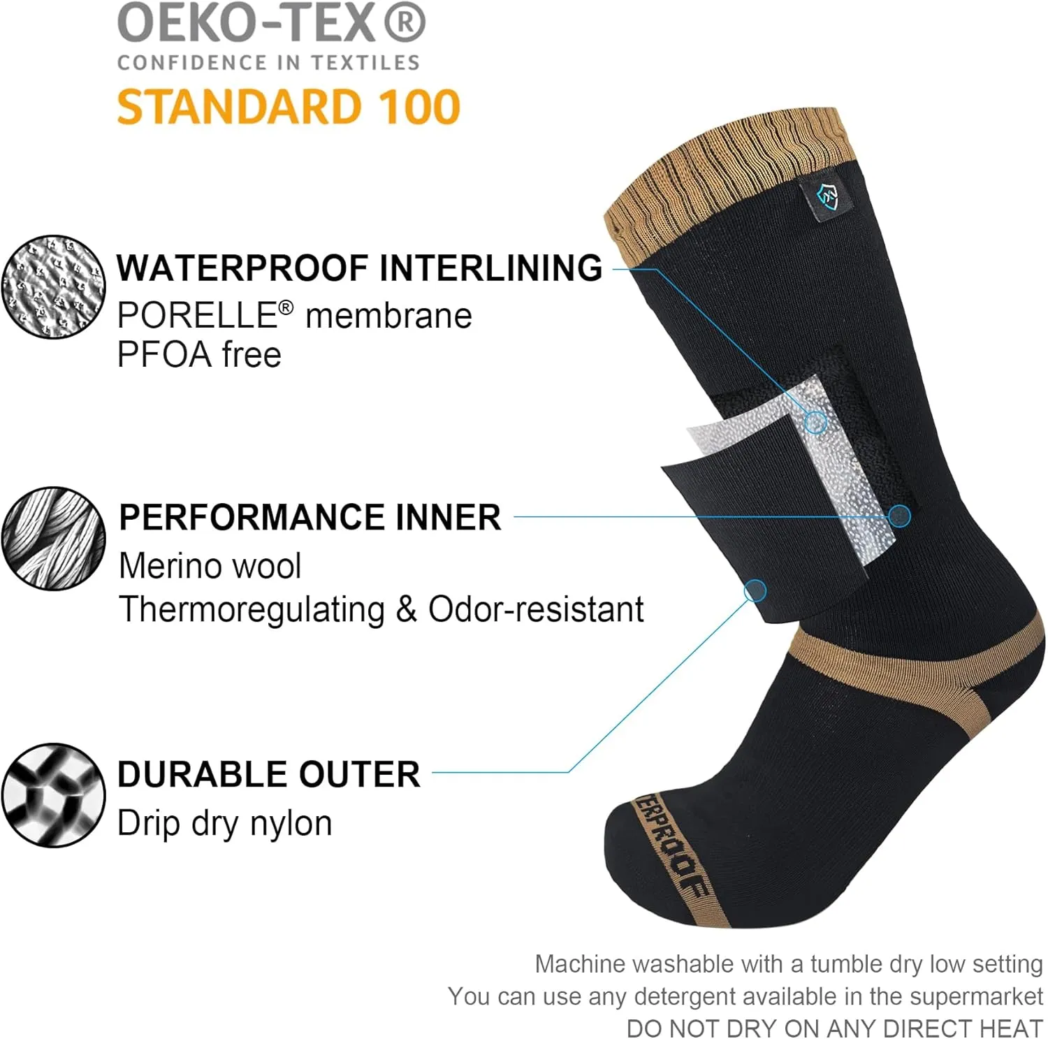 DexShell Waterproof Socks for Men & Women - Mid Calf Boot Sock, Warm for Hiking Camping in Extreme Cold Wet Weather