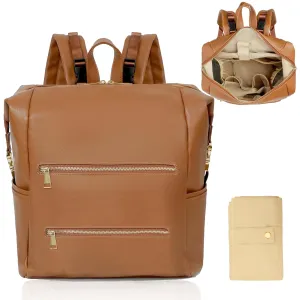Diaper Bag Backpack Baby Diaper Bag with 15 Pockets Travel Backpack,2 Insulated Pockets,Stroller Straps,Changing Pad,Brown
