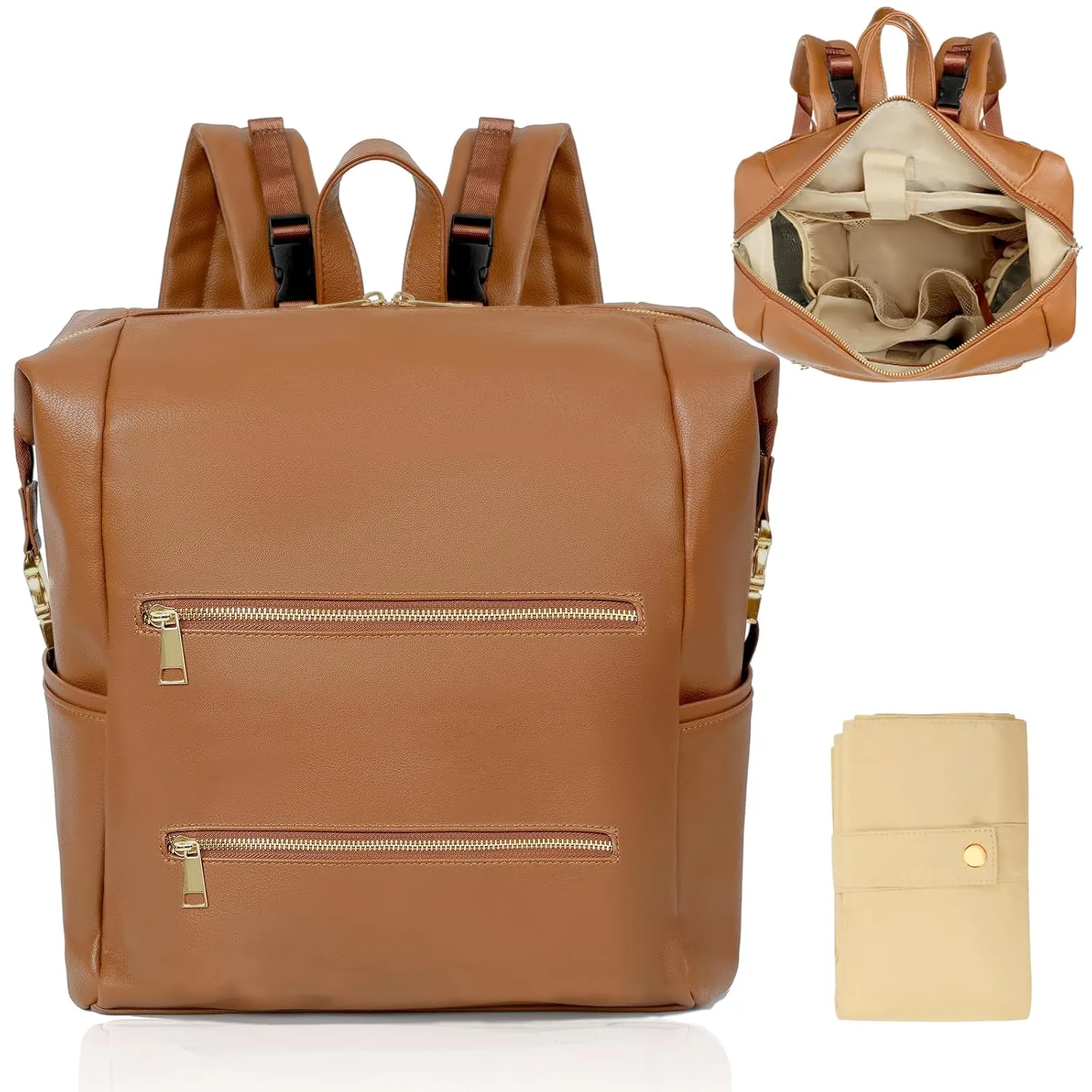 Diaper Bag Backpack Baby Diaper Bag with 15 Pockets Travel Backpack,2 Insulated Pockets,Stroller Straps,Changing Pad,Brown