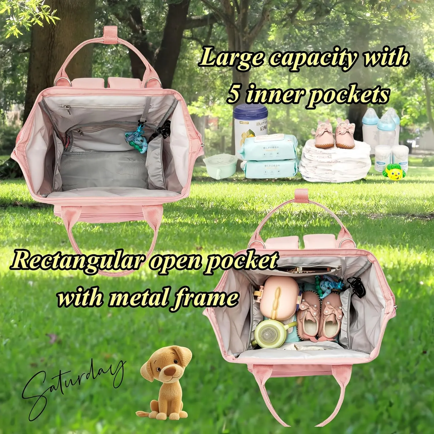 Diaper Bag Backpack for Dad and Mom with USB Charging Port Stroller Straps and Insulated Pocket,army military Travel Nappy Backpack for Daddy/Mommy (Pink)