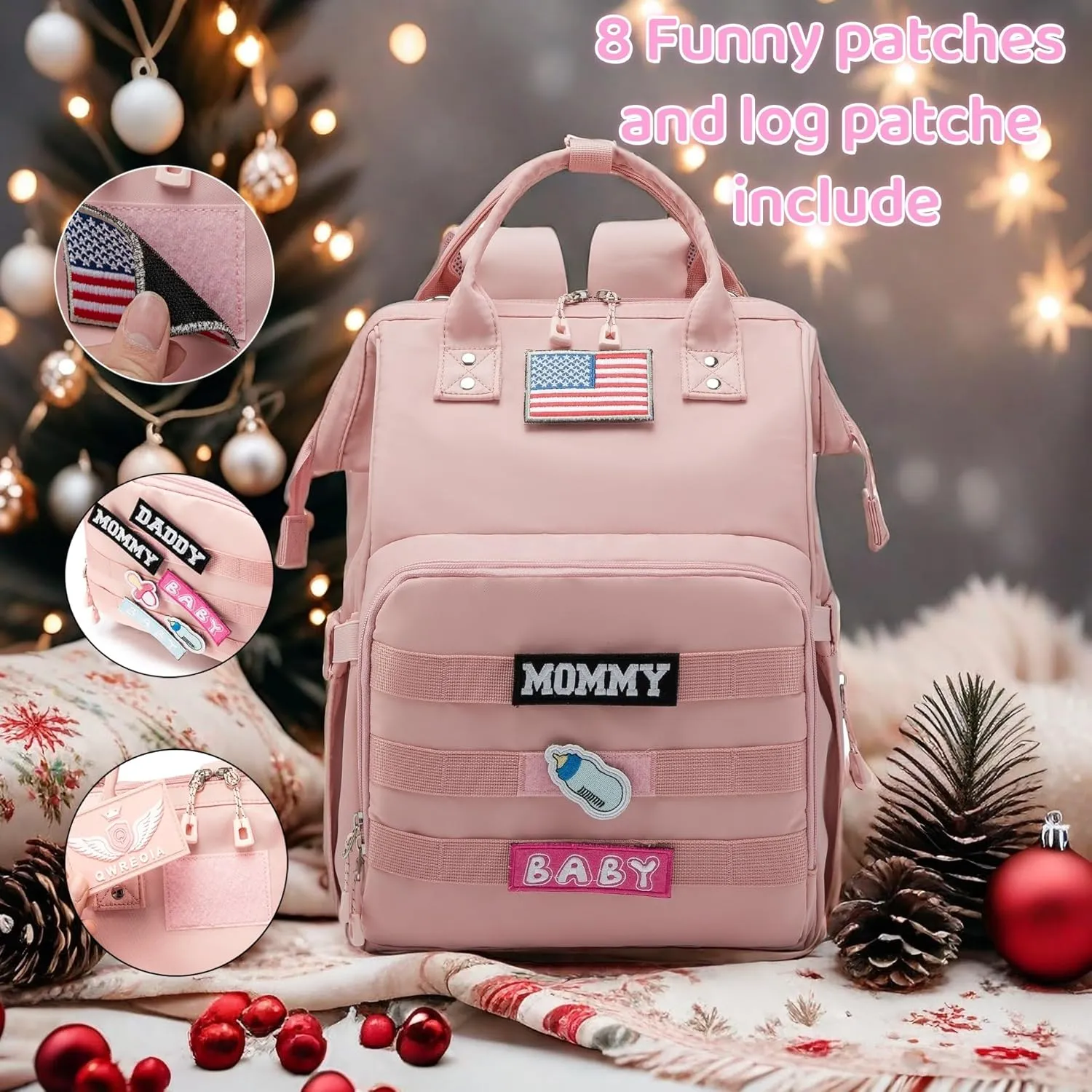Diaper Bag Backpack for Dad and Mom with USB Charging Port Stroller Straps and Insulated Pocket,army military Travel Nappy Backpack for Daddy/Mommy (Pink)