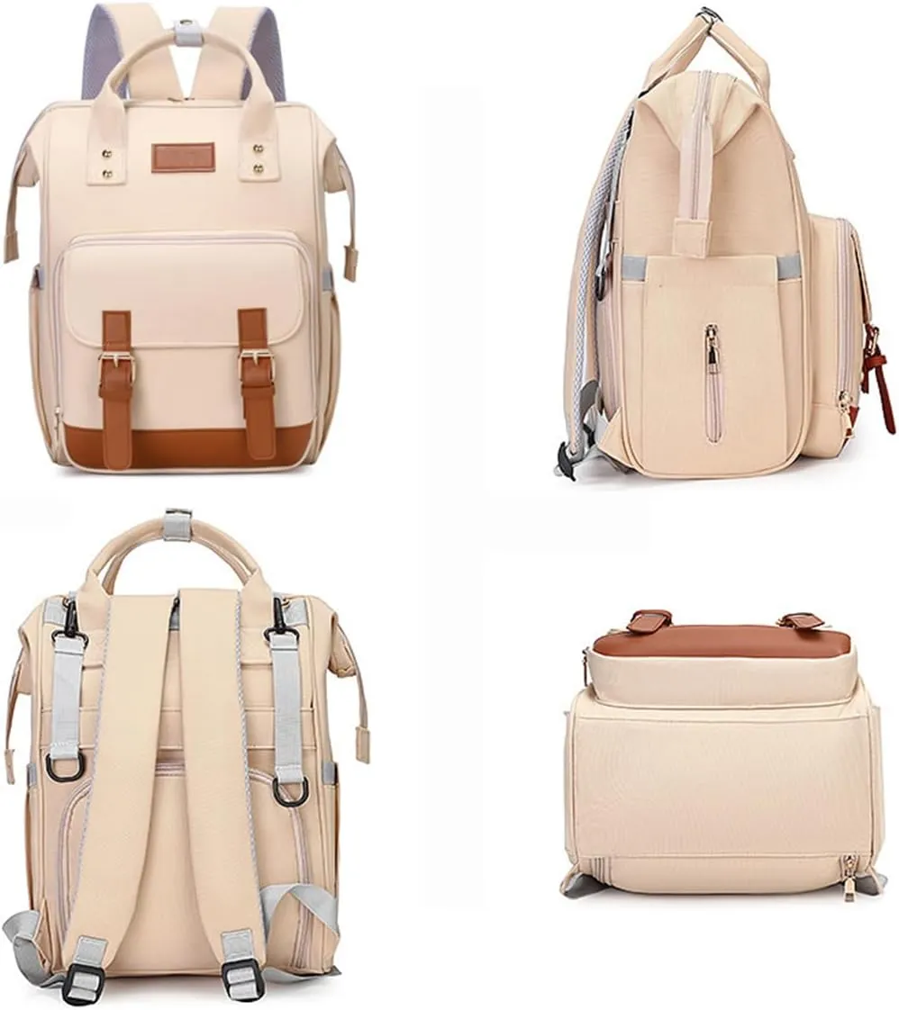 Diaper Bag Backpack for Women Large Capacity with Insulated Pockets, Portable Multifunctiona Travel Daypack (Khaki)
