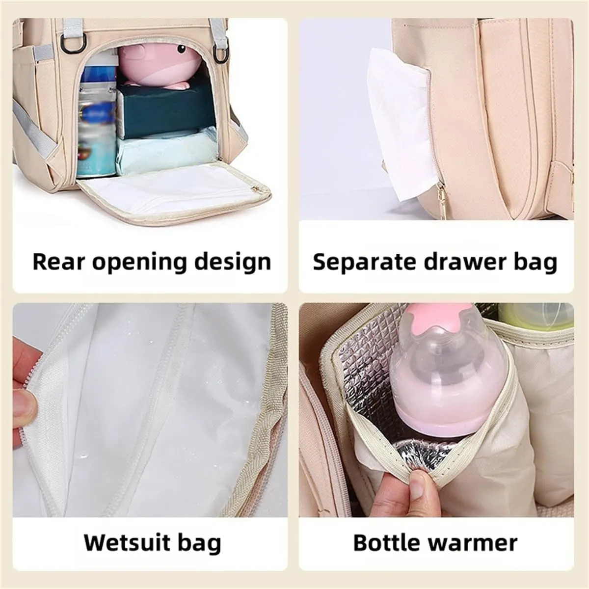 Diaper Bag Backpack for Women Large Capacity with Insulated Pockets, Portable Multifunctiona Travel Daypack (Khaki)