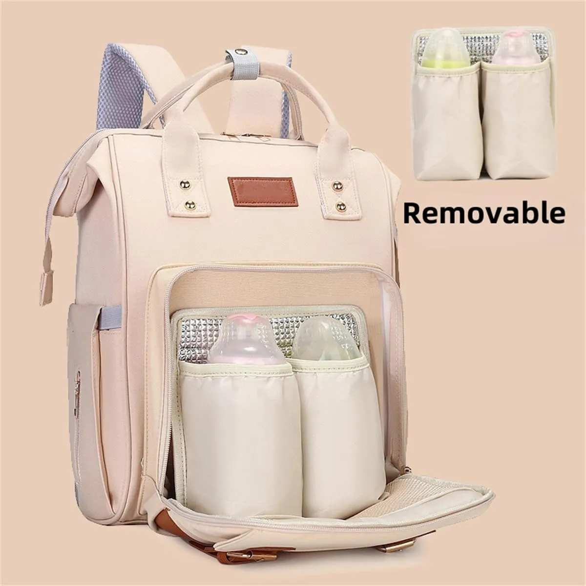 Diaper Bag Backpack for Women Large Capacity with Insulated Pockets, Portable Multifunctiona Travel Daypack (Khaki)