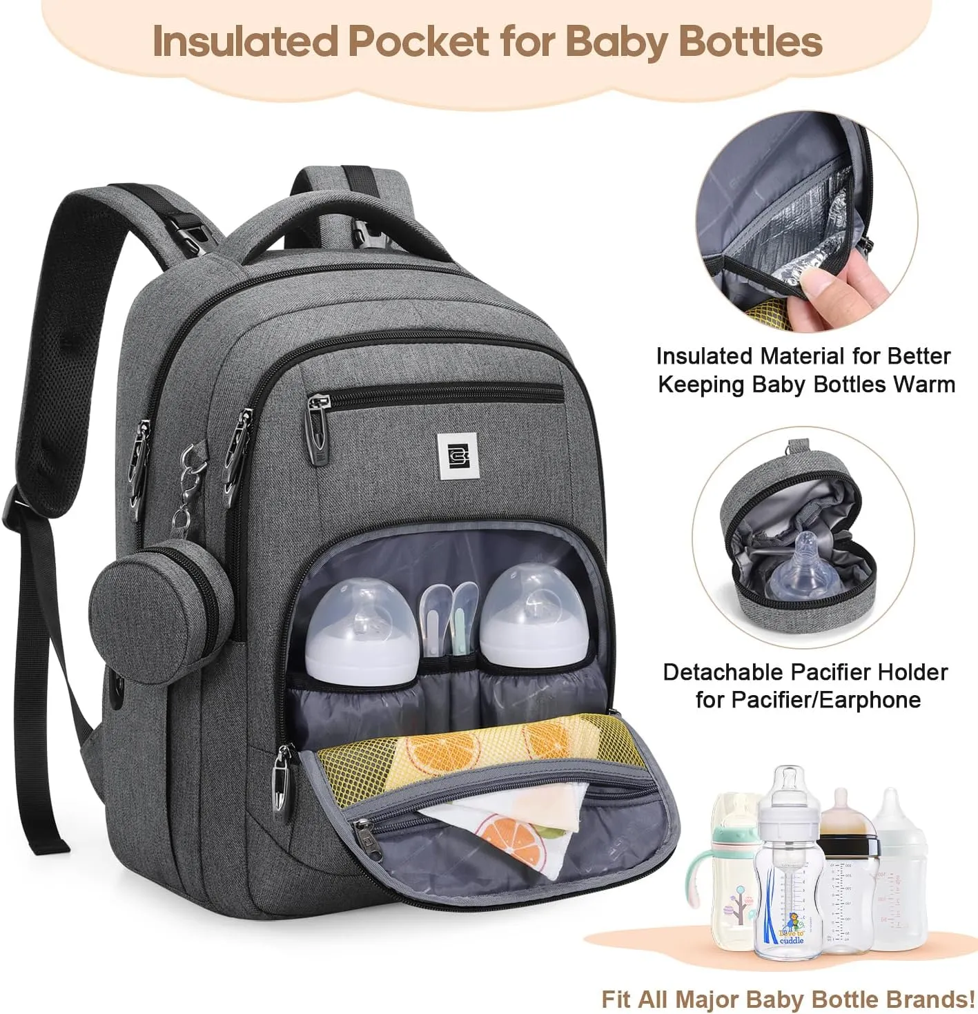 Diaper Bag Backpack, Multi function Baby Bag with Portable Changing Pad, Pacifier Holder,Diaper Bags with USB Charging Port,Perfect Baby Shower Gifts for Mom, Dad, Newborn