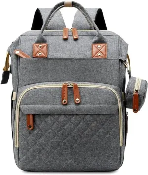 Diaper Bag Backpack with USB Port, Waterproof Travel Bag for Parents, Foldable Crib & Changing Station Included.** (Grey)