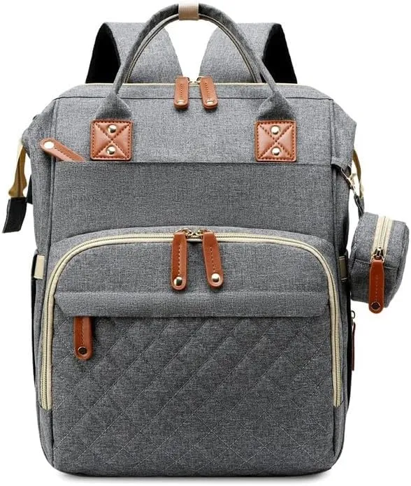 Diaper Bag Backpack with USB Port, Waterproof Travel Bag for Parents, Foldable Crib & Changing Station Included.** (Grey)