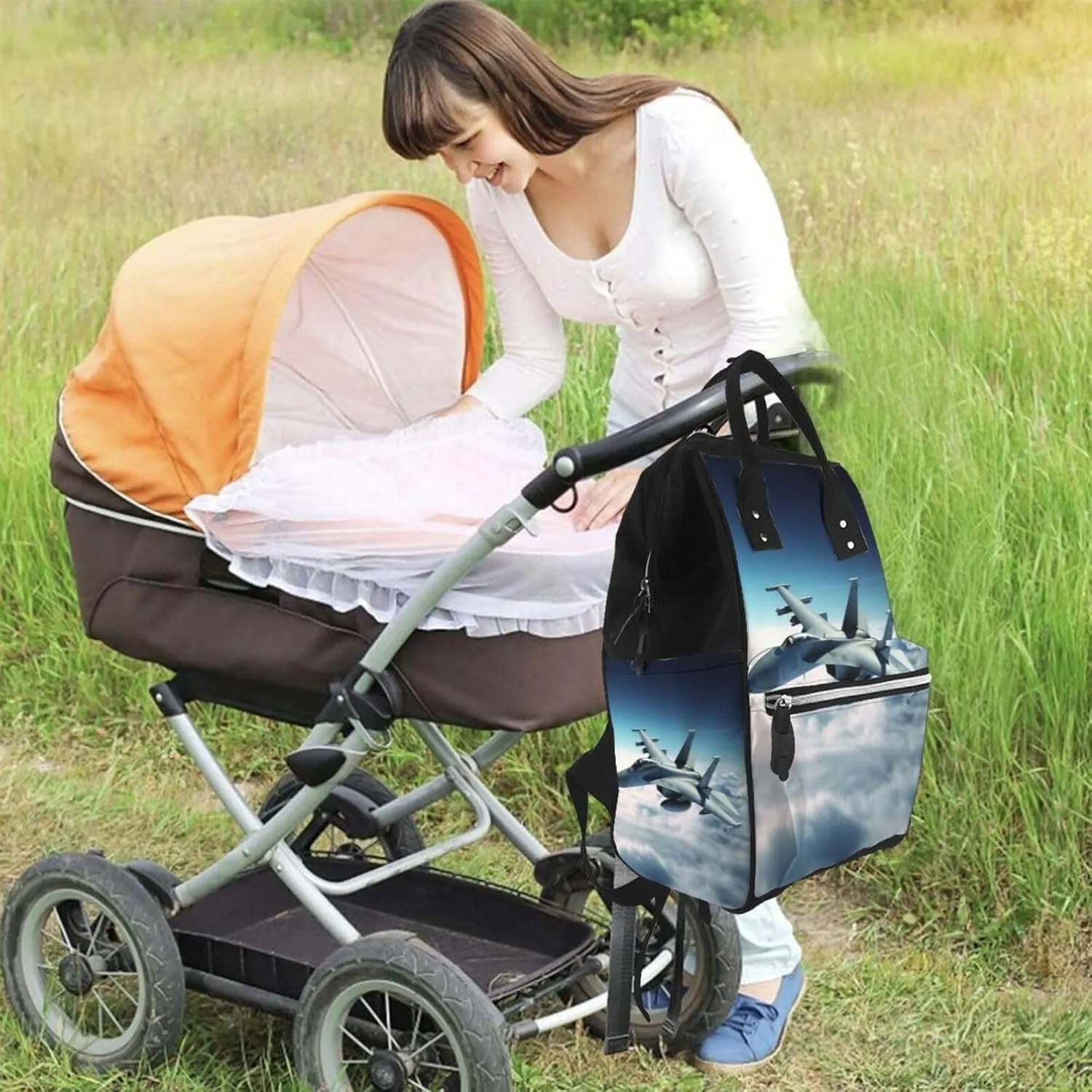 Diaper Bag Nappy Backpack Baby Bag Ocean Shark Mummy Backpack Multifunction Changing Bags for Travel, Aircraft Fighter Jets, One Size
