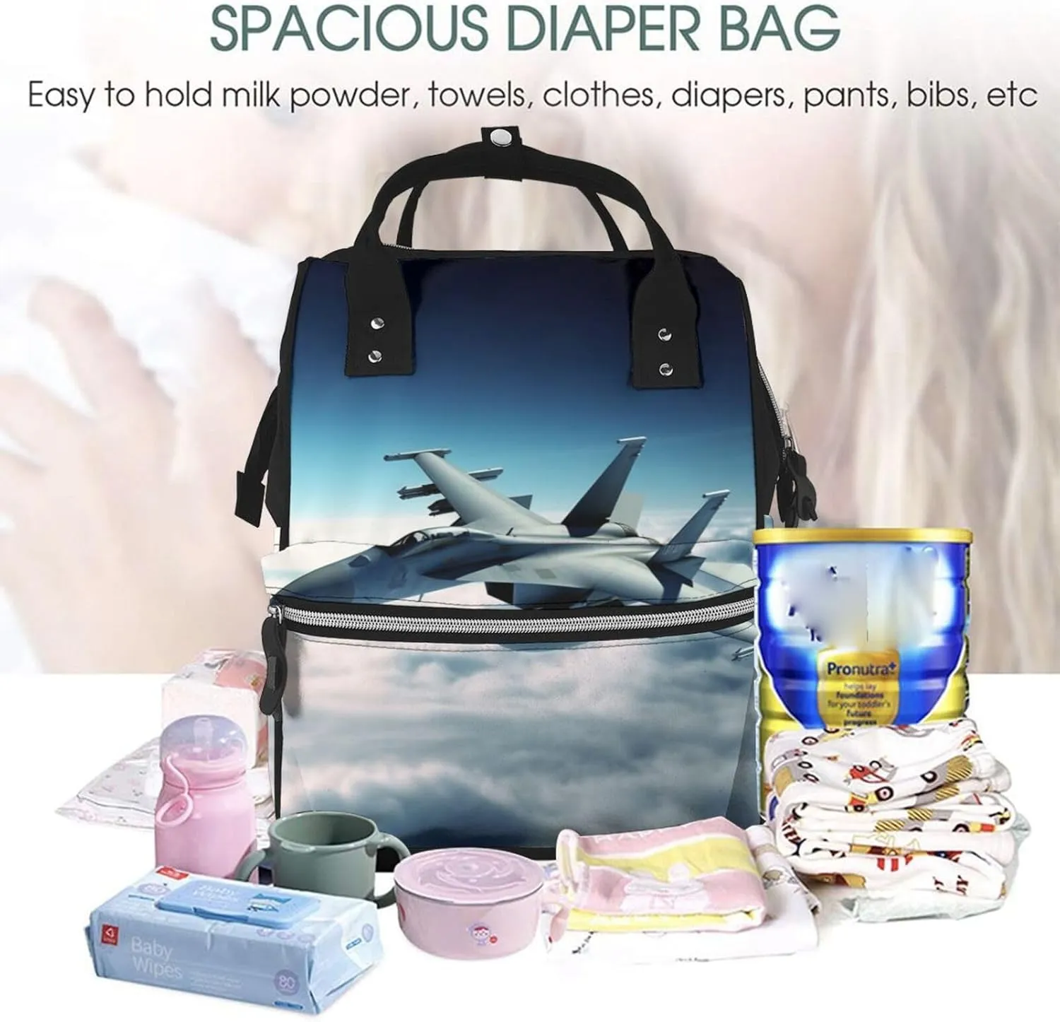 Diaper Bag Nappy Backpack Baby Bag Ocean Shark Mummy Backpack Multifunction Changing Bags for Travel, Aircraft Fighter Jets, One Size