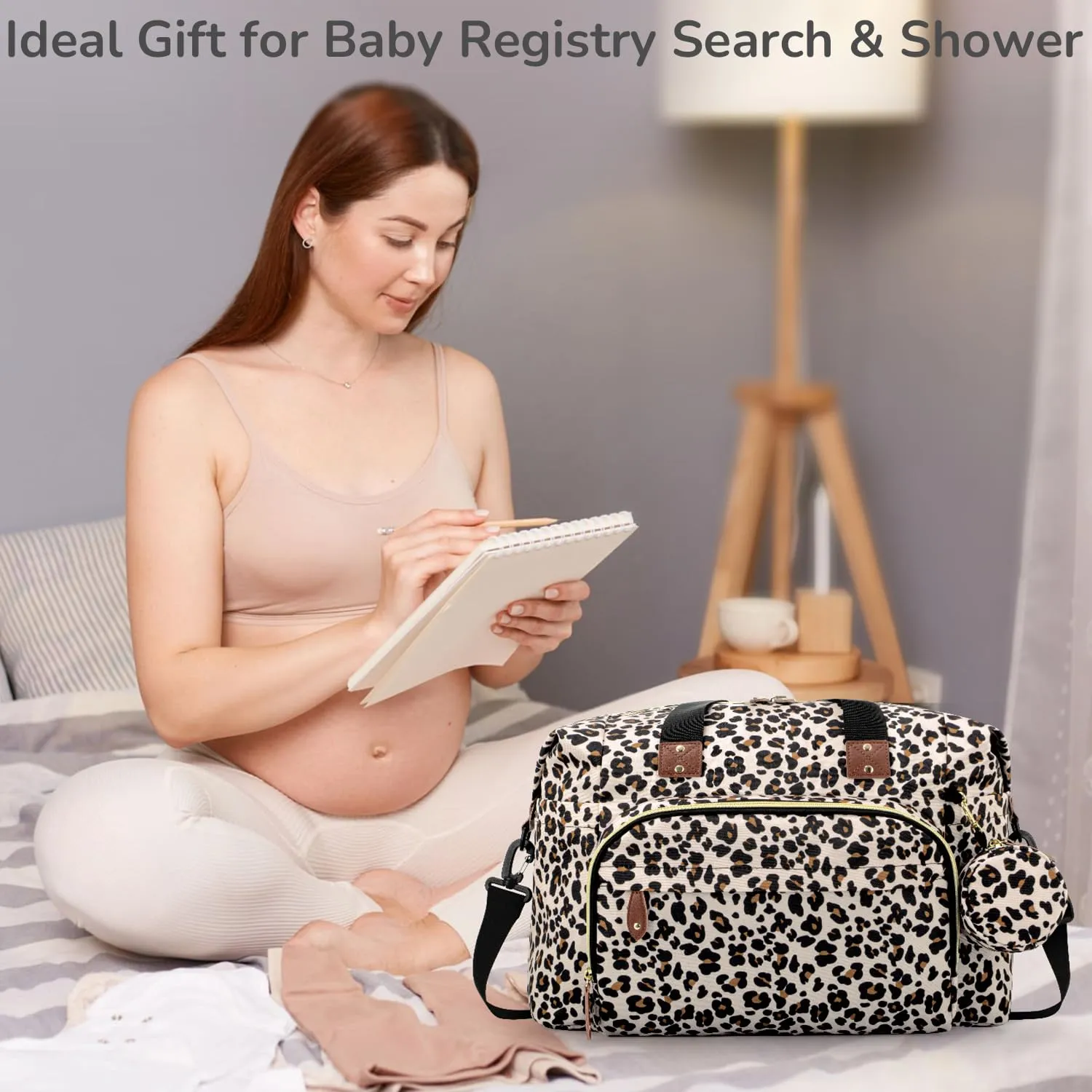 Diaper Bag Tote, Baby Bag Travel Diaper Tote Bag with Pacifier Case, Cute Maternity Hospital Baby Stylish Diaper Tote for Mom Dad Leopard Print