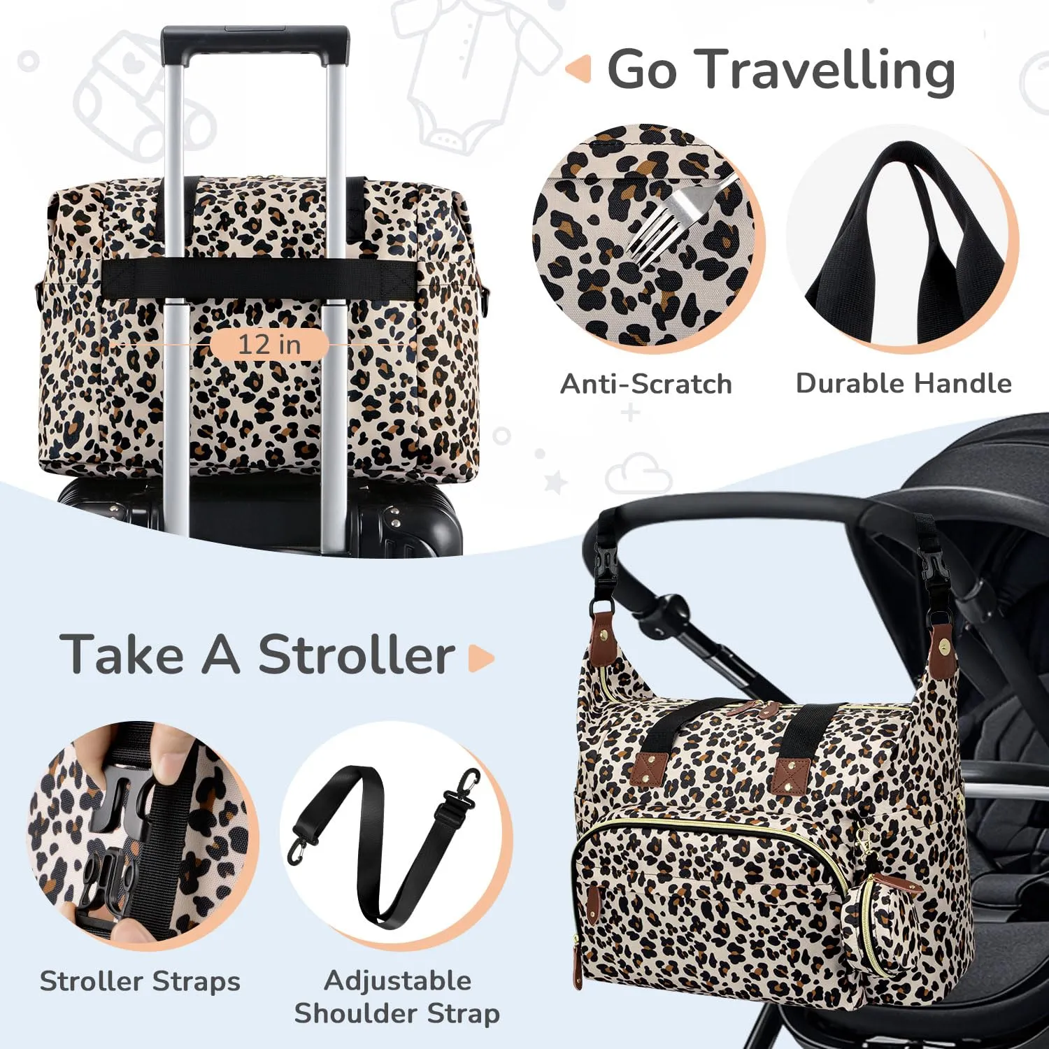 Diaper Bag Tote, Baby Bag Travel Diaper Tote Bag with Pacifier Case, Cute Maternity Hospital Baby Stylish Diaper Tote for Mom Dad Leopard Print