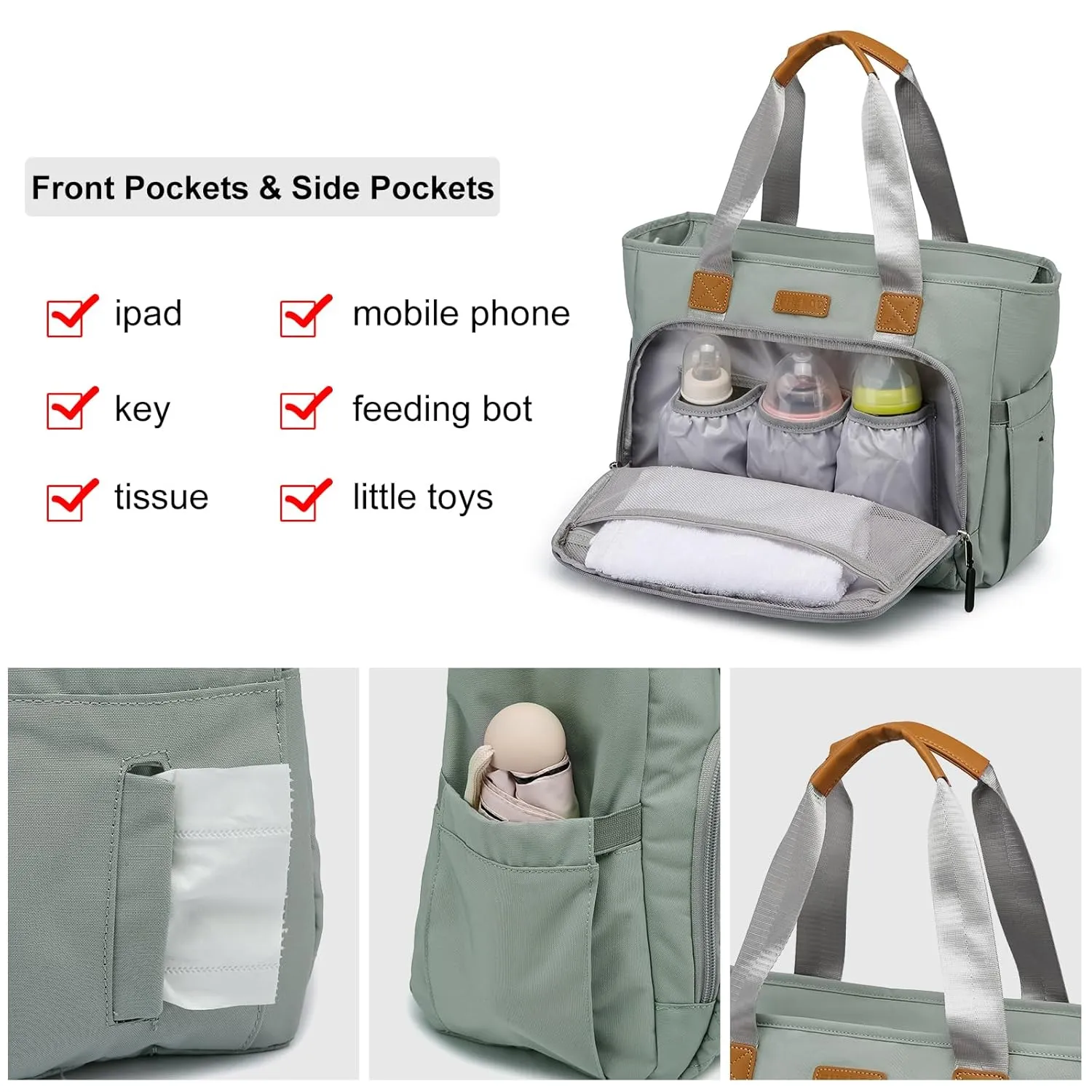 Diaper Bag Tote for Women, Large Tote Diaper Bag with 16 Inch Laptop Compartment for Mom (Morandi Grey)