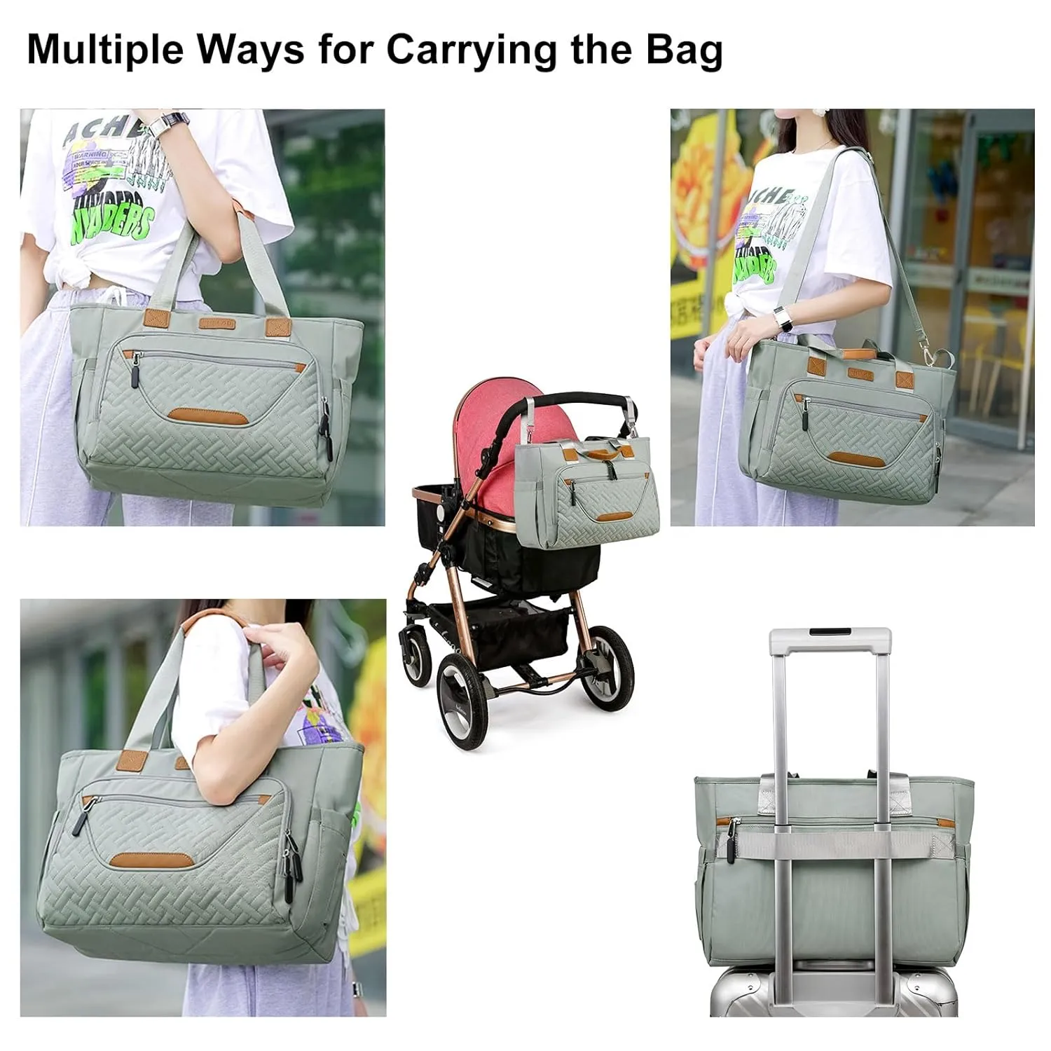 Diaper Bag Tote for Women, Large Tote Diaper Bag with 16 Inch Laptop Compartment for Mom (Morandi Grey)
