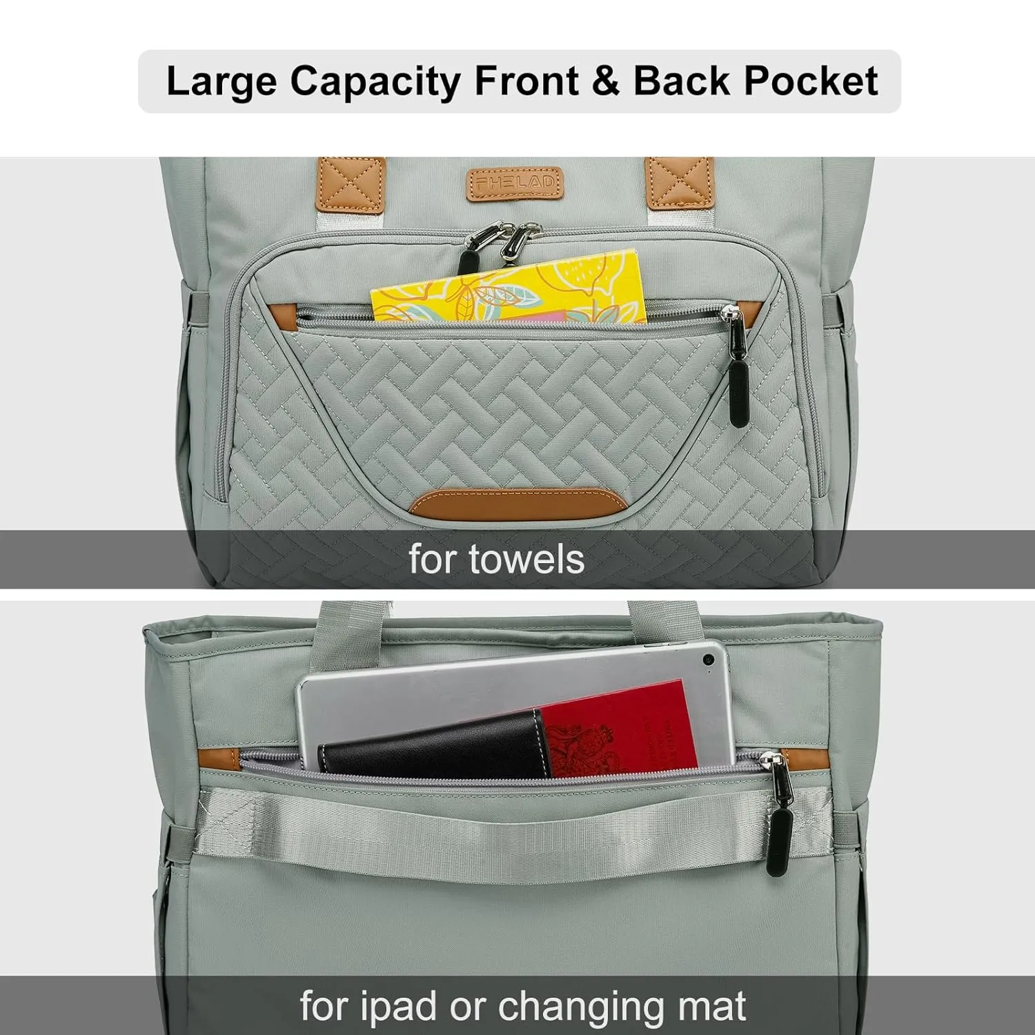 Diaper Bag Tote for Women, Large Tote Diaper Bag with 16 Inch Laptop Compartment for Mom (Morandi Grey)