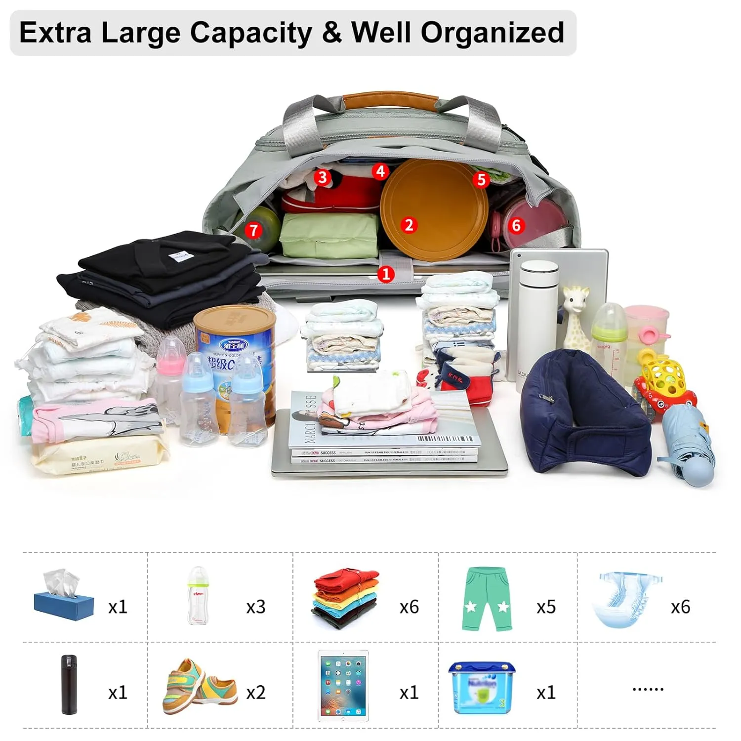Diaper Bag Tote for Women, Large Tote Diaper Bag with 16 Inch Laptop Compartment for Mom (Morandi Grey)