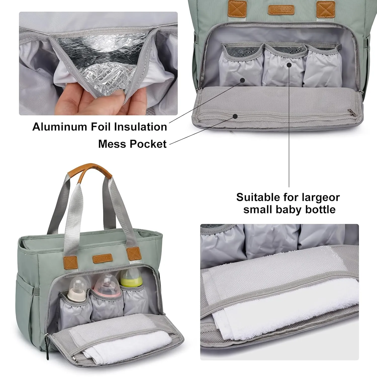 Diaper Bag Tote for Women, Large Tote Diaper Bag with 16 Inch Laptop Compartment for Mom (Morandi Grey)