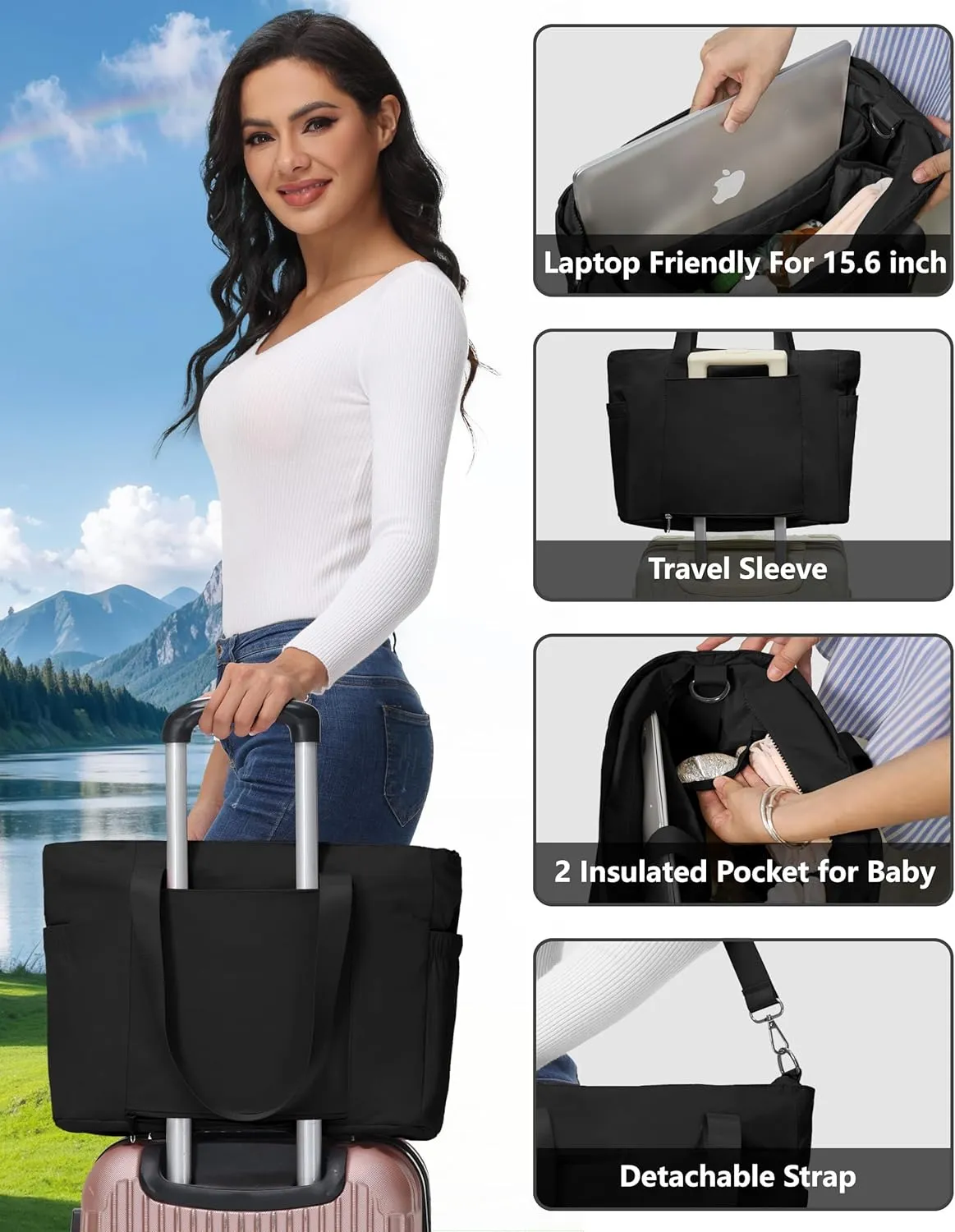 Diaper Bag Tote with Compartments Multi Pocket Baby Bag with zipper for Travel Nurse Work Laptop Dance Travel
