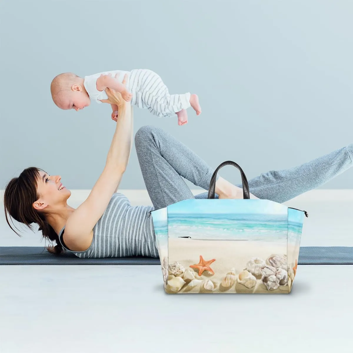 Diaper Bag Tote with Stroller Straps Large Travel Diaper Tote Bag Baby Bag Multifunction Nappy Bags for Mom and Dad