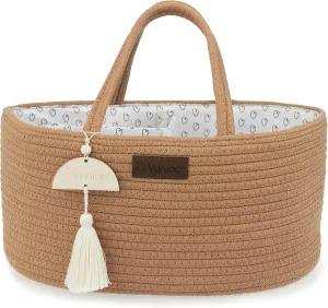 Diaper Caddy Organizer, Boho Diaper Bag Tote for Changing Table Necessities and Baby Essentials Must Haves for Newborn, Car Caddy Organizer, Portable Storage Basket for Boy or Girl, Brick