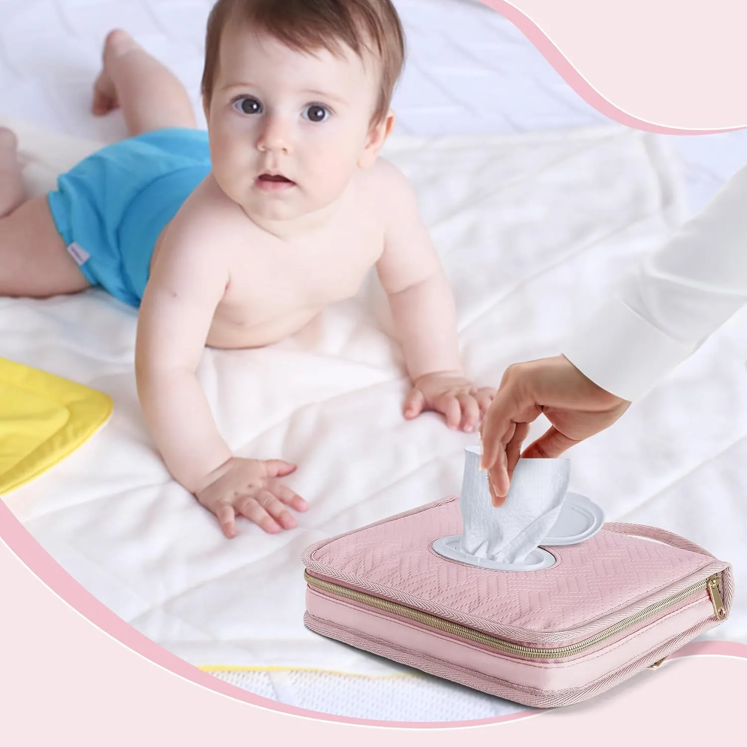 Diaper Clutch Bag with 2 Pieces Wipes Dispensers, Small Diaper Bag with Multiple Pockets for Storage of Baby Necessities, Baby Travel Essential, Pink