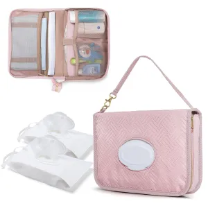 Diaper Clutch Bag with 2 Pieces Wipes Dispensers, Small Diaper Bag with Multiple Pockets for Storage of Baby Necessities, Baby Travel Essential, Pink