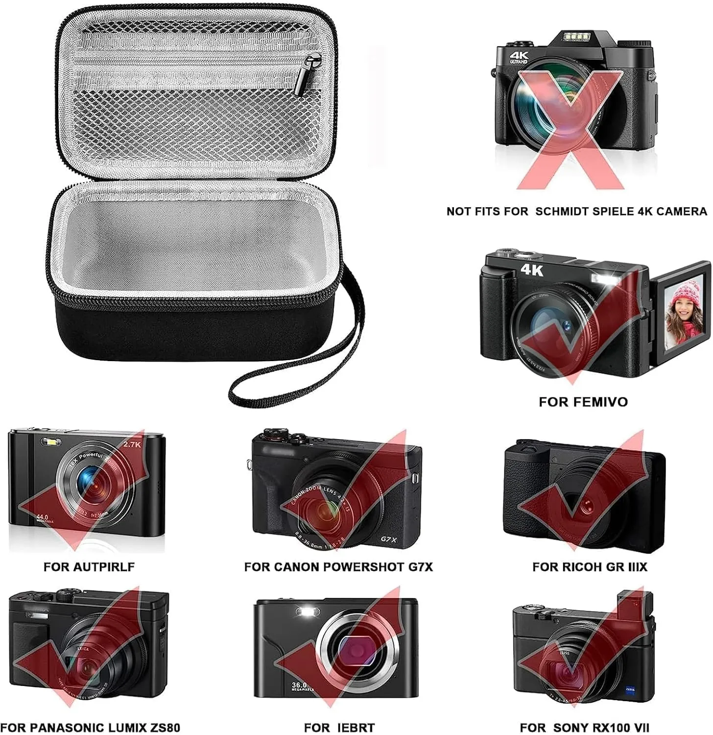 Digital Camera Case Compatible with TEBNGIHNM for Duluvulu for Oiadek for zheozeig for Zostuic for Toiauaha 4K Vlogging Camera. Storage Holder Bag for Canon PowerShot (Box Only)- Grey Inner