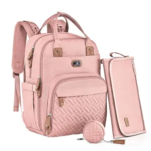 Dikaslon Diaper Bag Backpack with Portable Changing Pad, Pacifier Case and Stroller Straps, Large Unisex Baby Bags for Boys Girls, Multipurpose Travel Back Pack Moms Dads, Pink