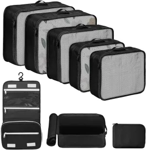 DIMJ Packing Cubes for Travel 8 Set, Suitcase Organizer Bags Set Travel Cubes for Suitcase Lightweight Travel Packing Organizers for Shoes Clothes Cosmetics Toiletries. (Black)