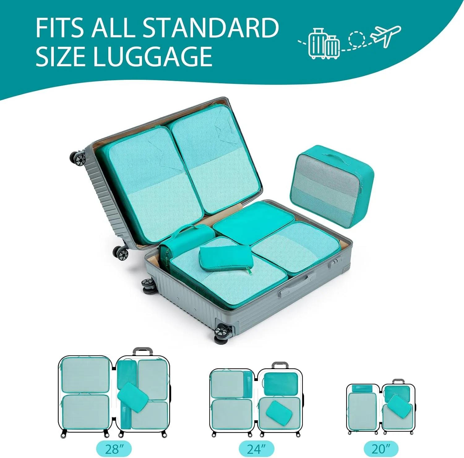 DIMJ Packing Cubes for Travel - Organizer Bags Set for Carry on Suitcase Lightweight Packing Cubes for Suitcase Cubes for luggage with Large Toiletries Bag (Green)