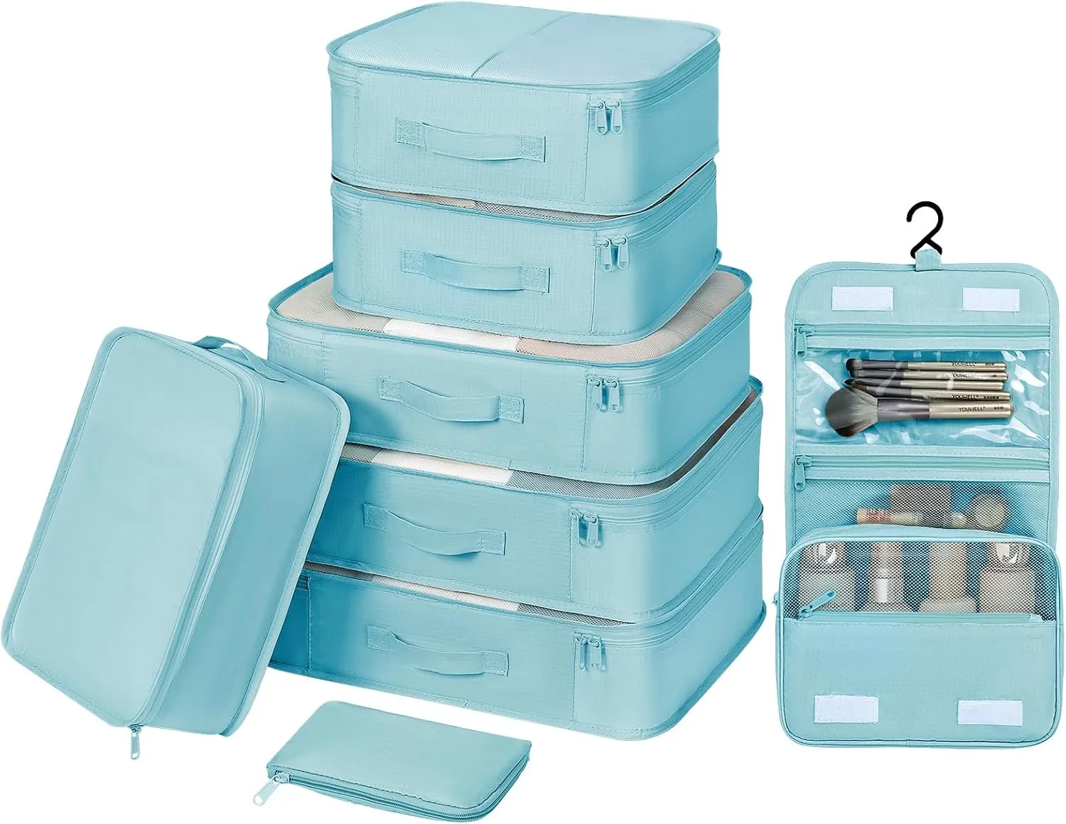 DIMJ Packing Cubes for Travel - Organizer Bags Set for Carry on Suitcase Lightweight Travel Cubes for luggage with Large Toiletries Bag (Blue)