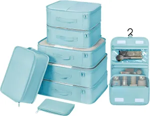 DIMJ Packing Cubes for Travel - Organizer Bags Set for Carry on Suitcase Lightweight Travel Cubes for luggage with Large Toiletries Bag (Blue)