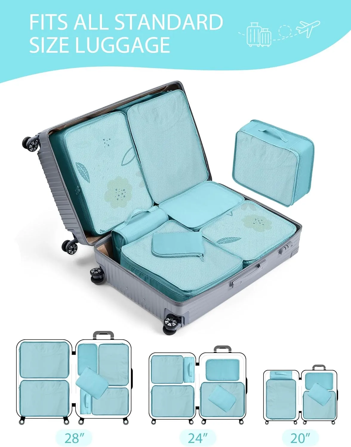 DIMJ Packing Cubes for Travel - Organizer Bags Set for Carry on Suitcase Lightweight Travel Cubes for luggage with Large Toiletries Bag (Blue)
