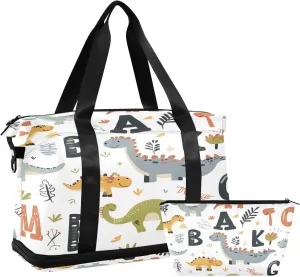 Dinosaur English Words Travel Duffel Bag Waterproof Gym Sport Tote Bag Carry On Weekender Bag with Compartment