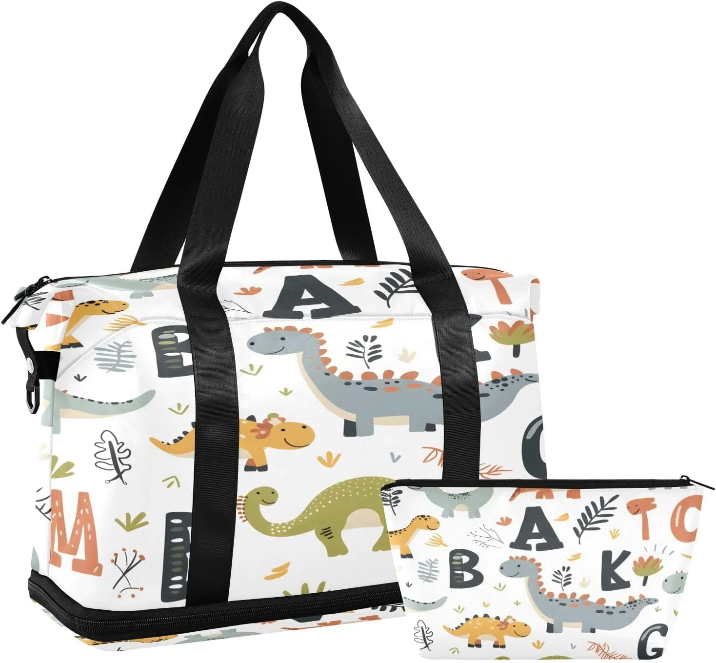 Dinosaur English Words Travel Duffel Bag Waterproof Gym Sport Tote Bag Carry On Weekender Bag with Compartment