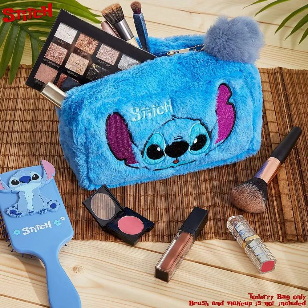 Disney Lilo and Stitch Plush Makeup Bag with Fluffy Pom Pom for Women Or Girls