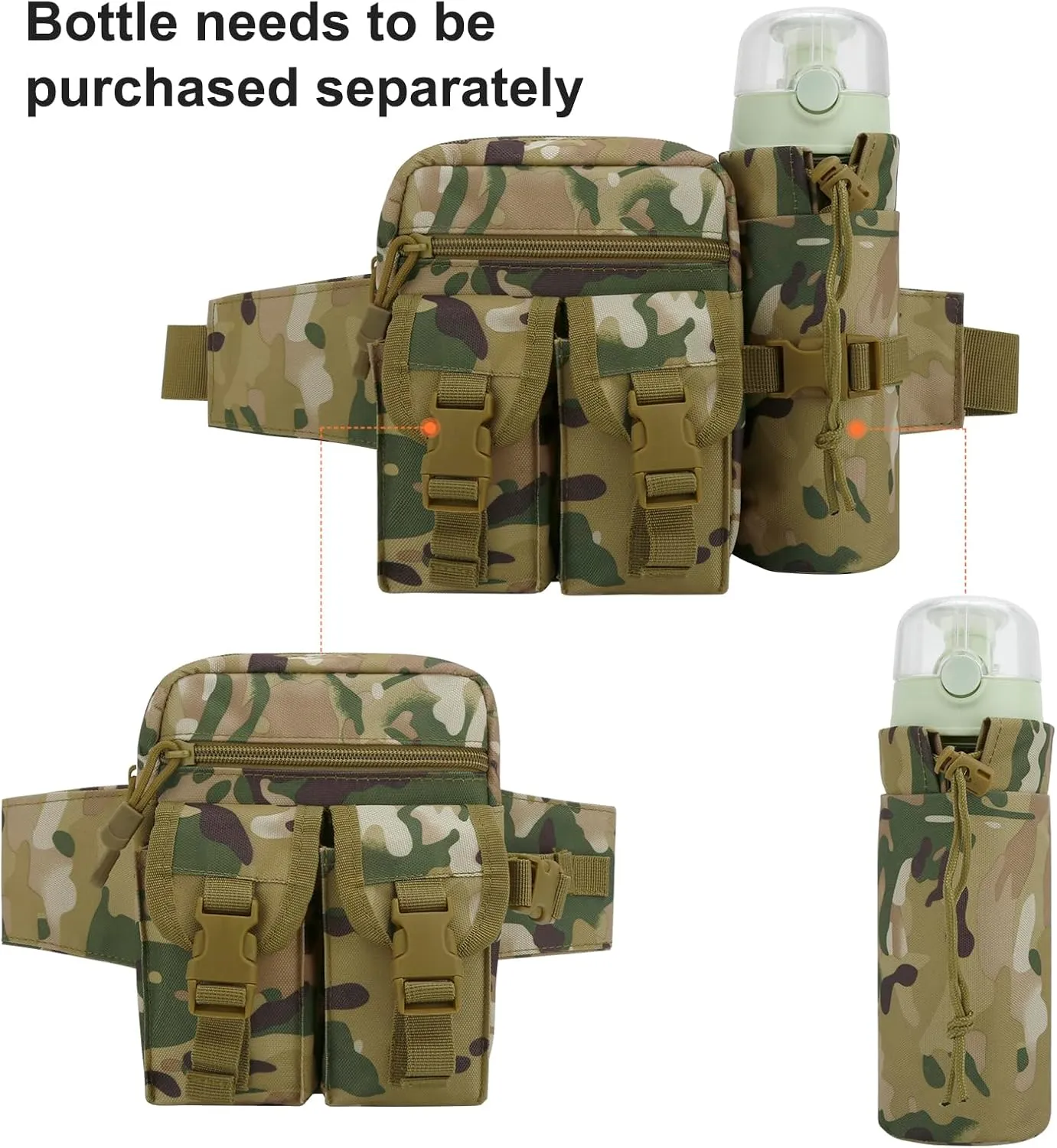 DOB SECHS Hiking Waist Bag with Detachable Water Bottle Holder and Adjustable Waist Belt Oxford Fanny Pack for Men Women Causal Belt Bag for Travel Outdoor Fishing Hiking Hunting,Light Camouflage