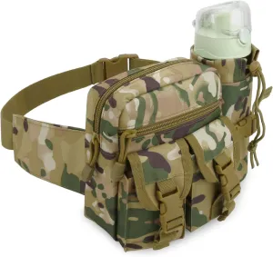 DOB SECHS Hiking Waist Bag with Detachable Water Bottle Holder and Adjustable Waist Belt Oxford Fanny Pack for Men Women Causal Belt Bag for Travel Outdoor Fishing Hiking Hunting,Light Camouflage