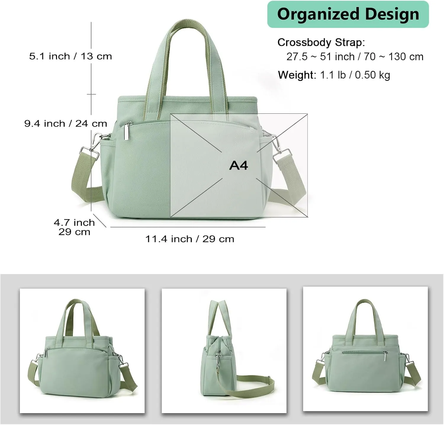 DOURR Canvas Crossbody Handbags for Women with 3 Zipper Compartments Durable Daily Satchel