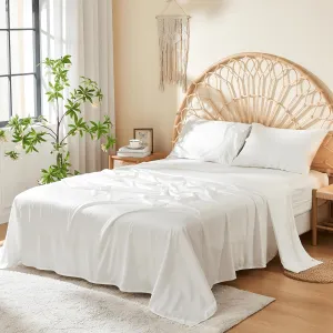 DOZ 100% Long Staple Cotton Sheet Sets, Soft Sateen Weave Cotton, Smooth, Breathable, Cooling Sheets, Hotel Comfort, Durable, 3pc – 2 Pillowcases 1 Fitted (Snow, Queen)
