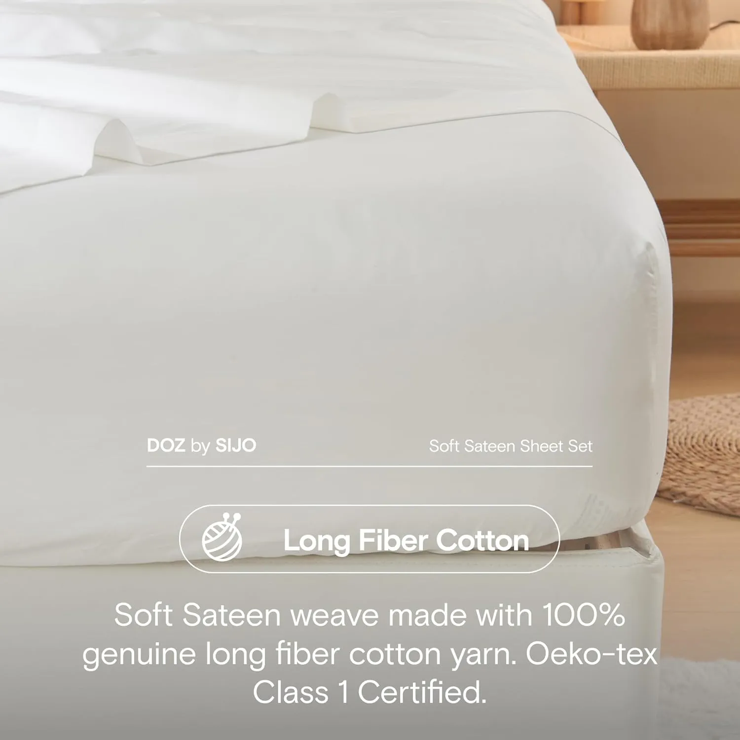 DOZ 100% Long Staple Cotton Sheet Sets, Soft Sateen Weave Cotton, Smooth, Breathable, Cooling Sheets, Hotel Comfort, Durable, 3pc – 2 Pillowcases 1 Fitted (Snow, Queen)