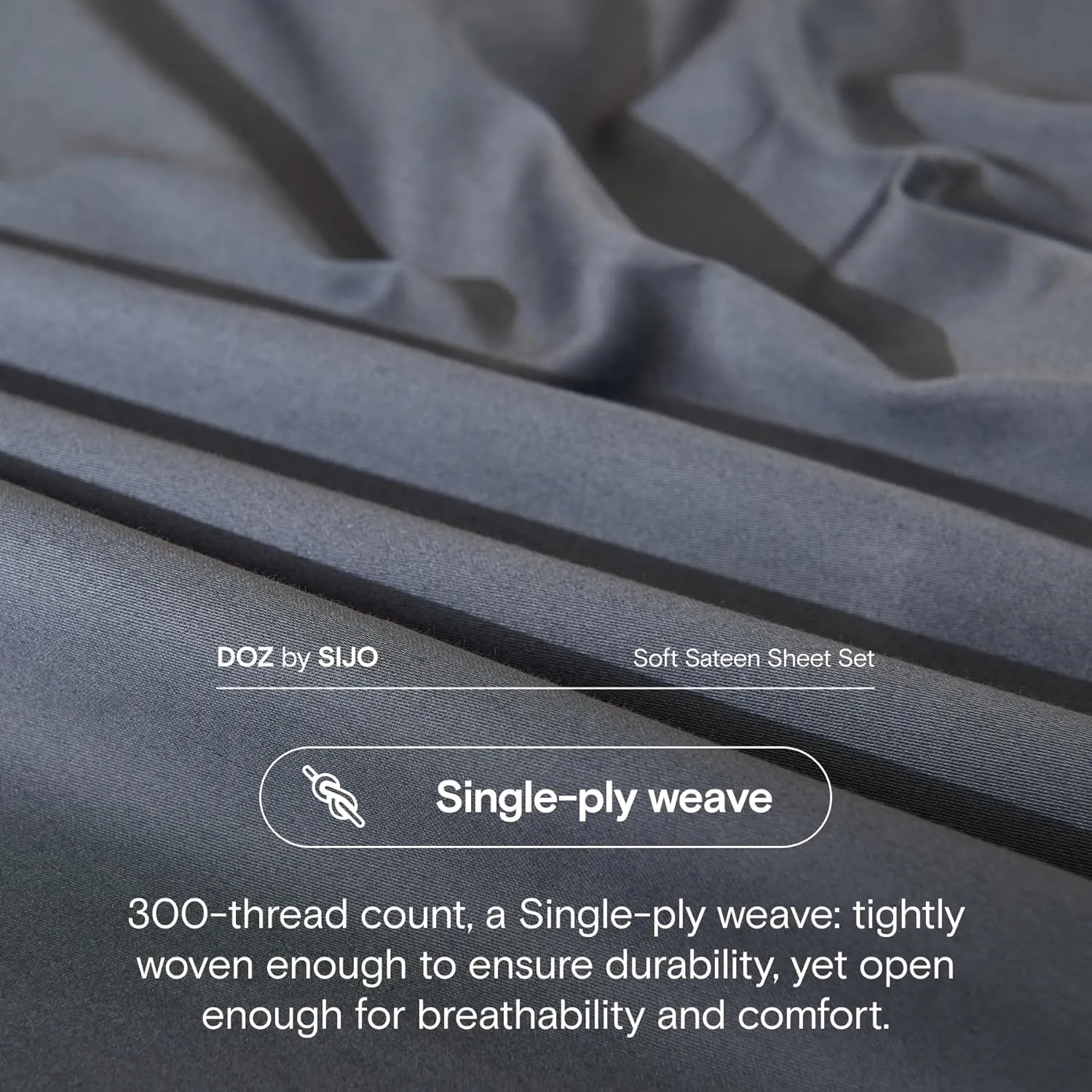 DOZ 100% Long Staple Cotton Sheet Sets, Soft Sateen Weave Cotton, Smooth, Breathable, Cooling Sheets, Hotel Comfort, Durable, 3pc – 2 Pillowcases 1 Fitted (Storm, Queen)