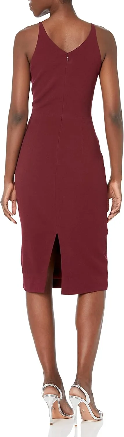 Dress the Population Women's Lyla Plunging Sleeveless Fitted Midi Sheath Dress