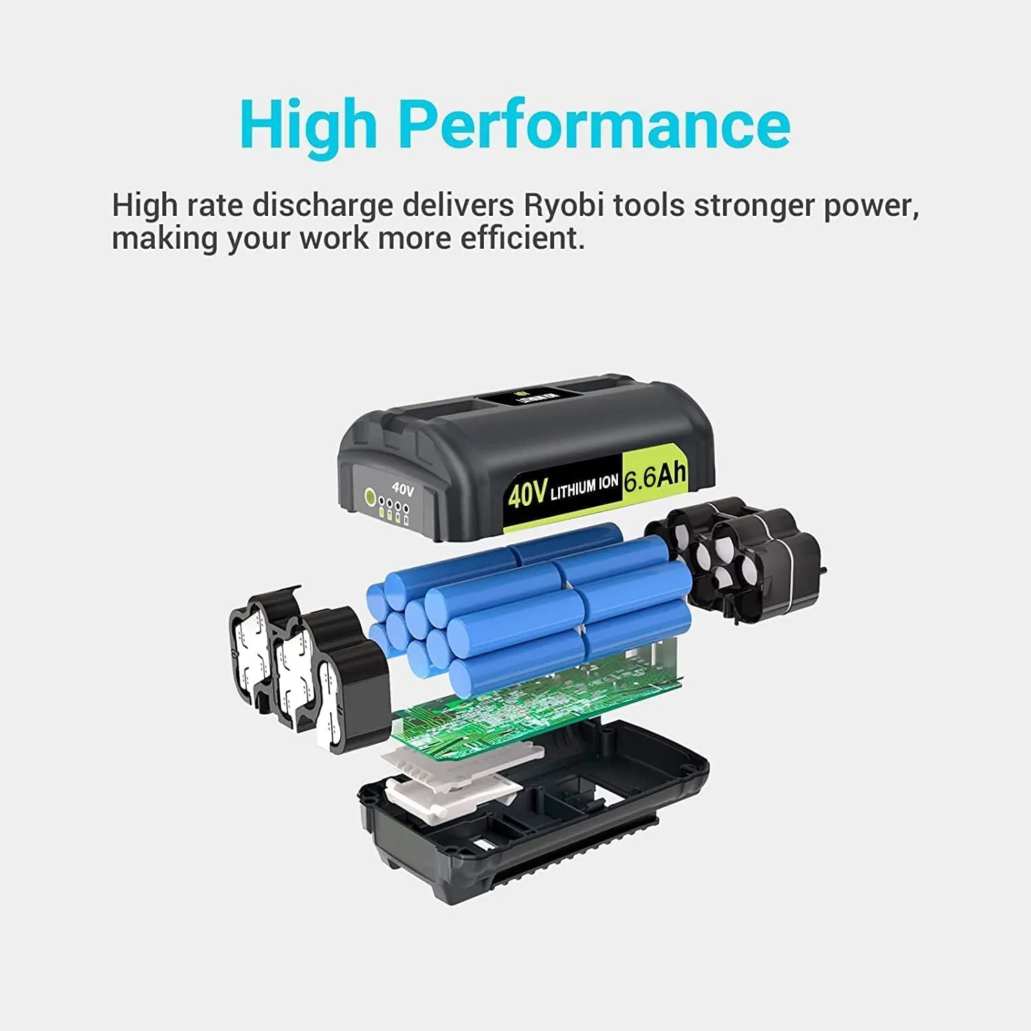 DTK Replacement for Ryobi 40V Battery 6.6Ah OP4040 OP4026 OP4030 OP4050 OP4060A 40 Volt Cordless Tool Lithium ion Batteries 2 Packs
