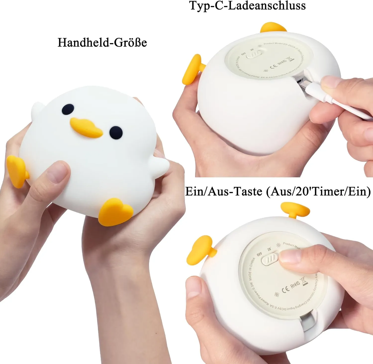 Duck Night Light, Cute Duck Gift for People, Duck Light Gift, Dormitory Decorative Light, ABS SIL, Touch Control, Portable Rechargeable Dimmable, Best Choice for Gift Giving (DoDo Duck)
