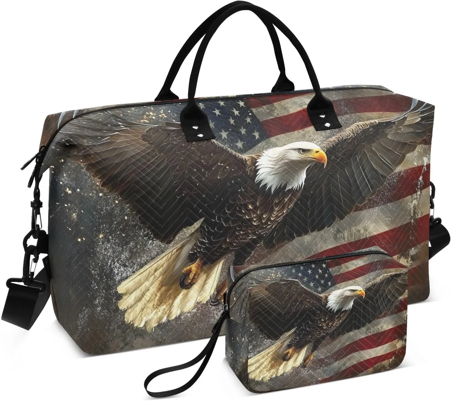 Duffel Bag for Traveling, Bald Bird American Flag Gym Bags with Multiple Interior Pockets for Women Men Toiletry Purse Included 20.5”x 1.9” x 13.8”